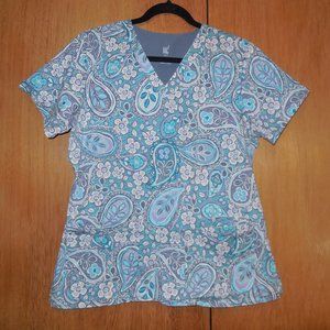 3 for $24, Med Couture, size large, grey and teal paisley scrub top.